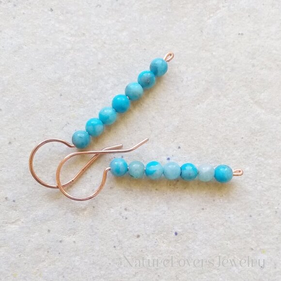 Aqua Larimar ~ Beaded Stick Earrings! Coastal Cowgirl Boho Chic Girlie Trending - Picture 1 of 9